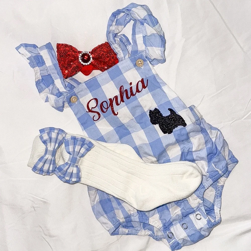 Wizard of Oz Dorothy Costume Set Baby Girl 6-12M Personalized Romper Shoes